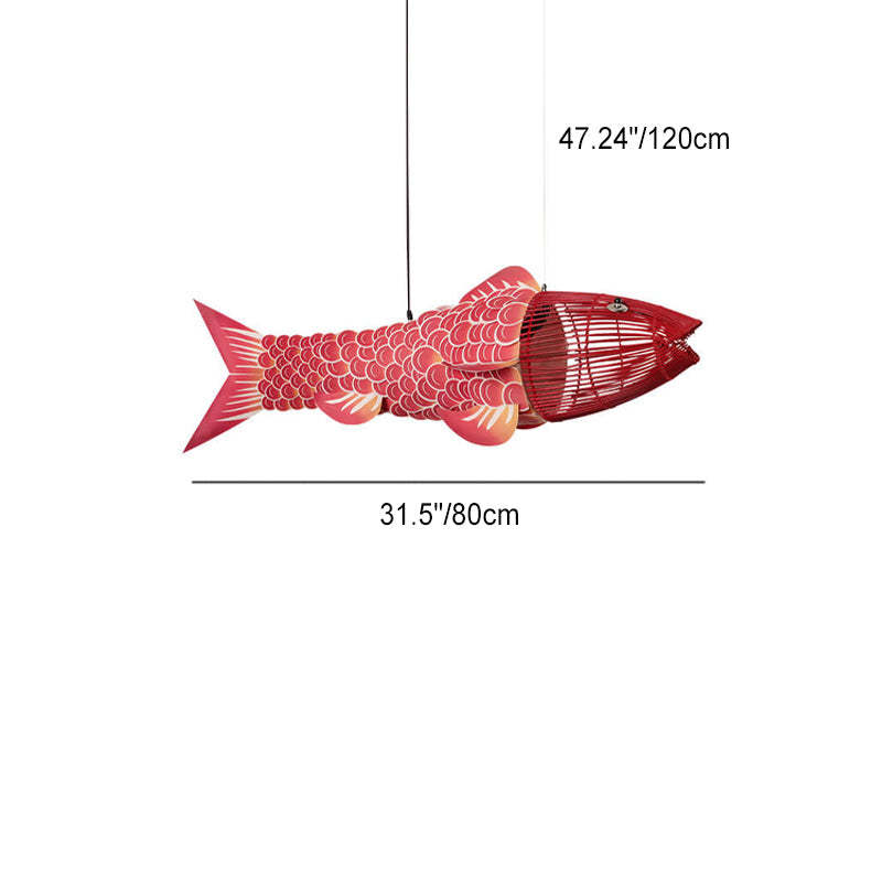 Chinese Koi Fish Iron Fabric Chandelier