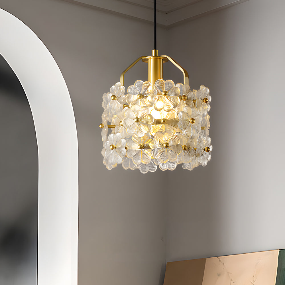 Small Glass Flowers Copper French Pendant Light