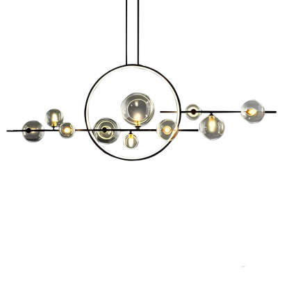 Moon Glass Bubble LED Black Postmodern Dining Chandelier