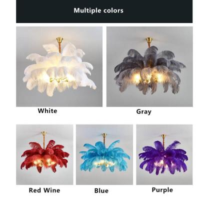 Modern Ostrich Feather Brass Chandelier — Red Wine / 220V-240V For UK/AU