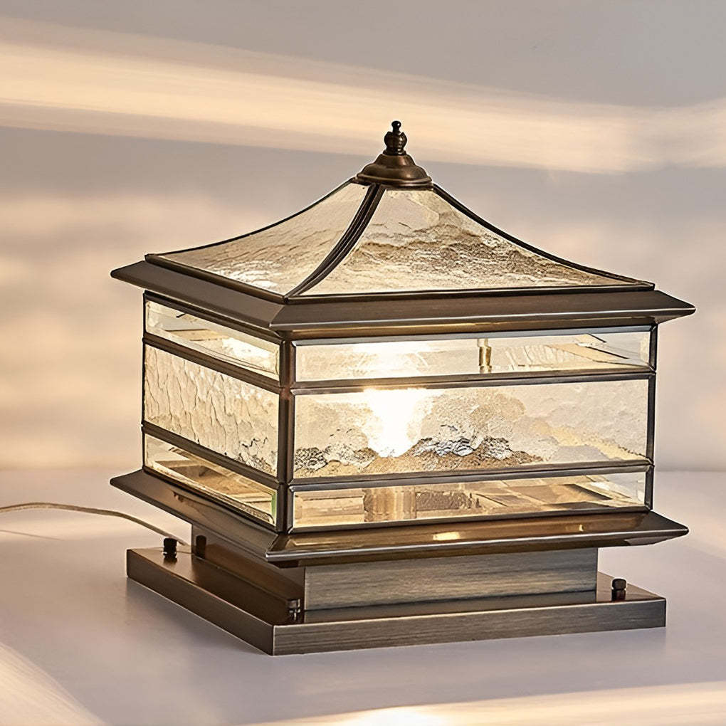 Waterproof Glass Copper Vintage Outdoor Fence Post Lights Pillar Light-Lighom