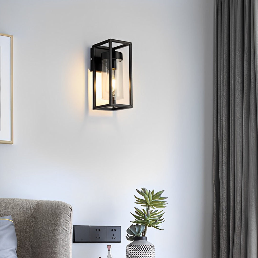 Rectangular glass metal concrete wall sconces for hallway