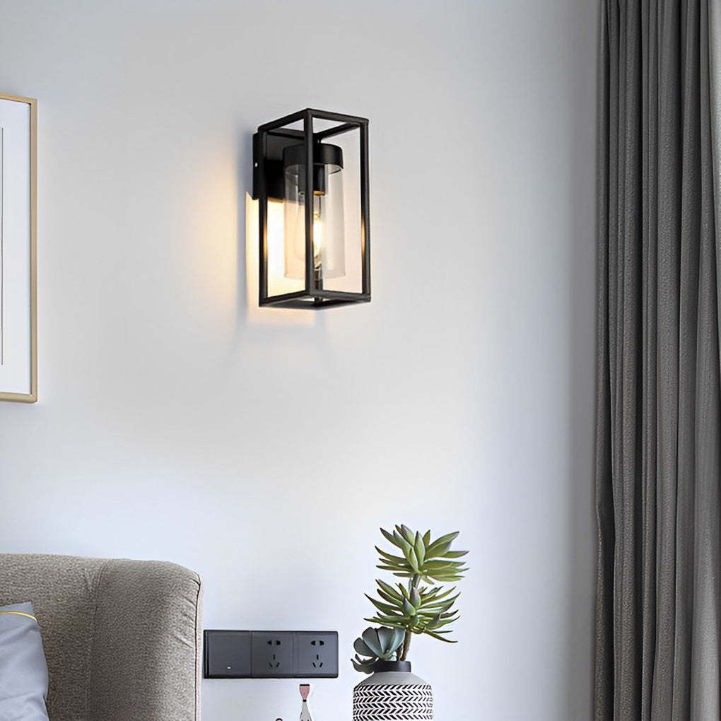Rectangular Glass Black Industrial Wall Sconce