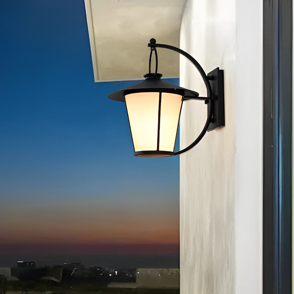 1-Light 13 In. Vintage White Opal Frosted Glass Black Outdoor Wall Light-Lighom