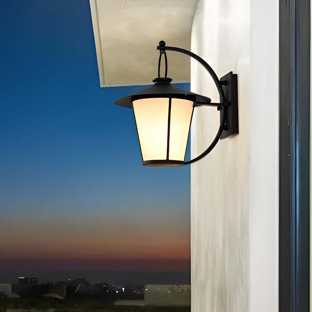 1-Light 13 In. Vintage White Opal Frosted Glass Black Outdoor Wall Light-Lighom