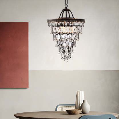 Tiered Crystal Water Drop Aged Metallic American Chandelier — 17.7''