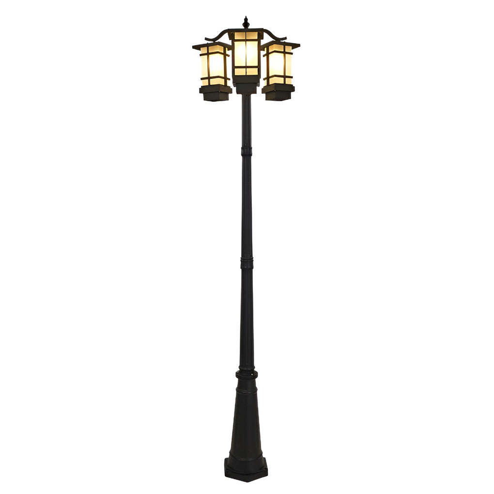 3 Lights Waterproof Black Modern Outdoor Post Lights Public Lighting-Lighom