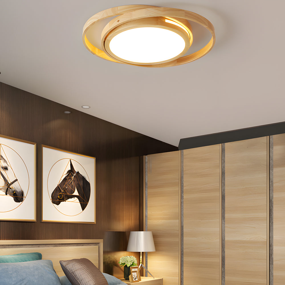 Wooden Oval Ring Round LED Acrylic Bedroom Flush Mount Light