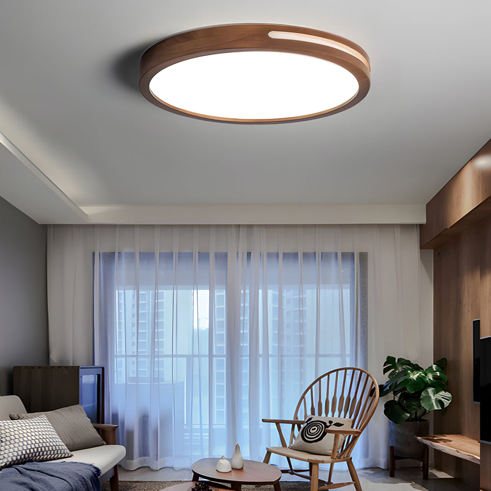 Round Wood Three-Step Dimming Retro Ceiling Light