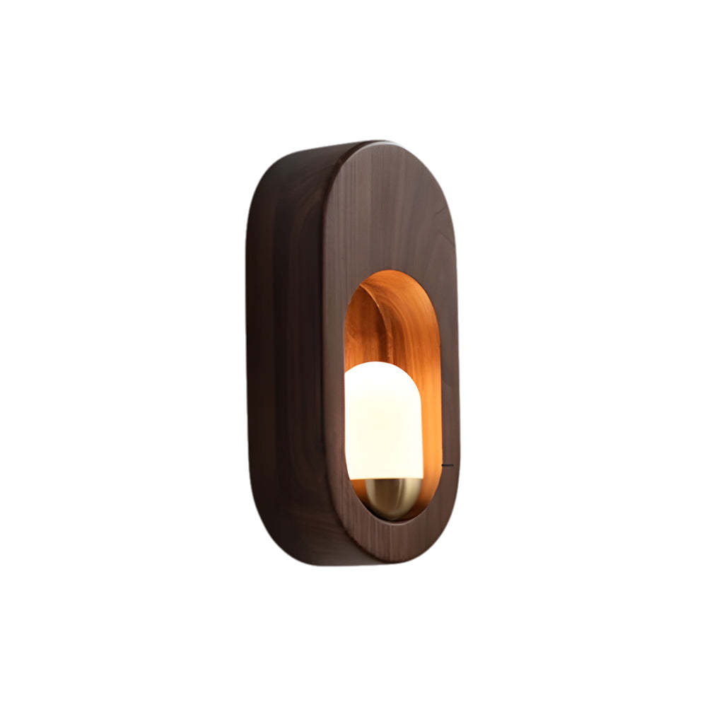Modern oval brown wood synthetic acrylic wall sconces, Lighom