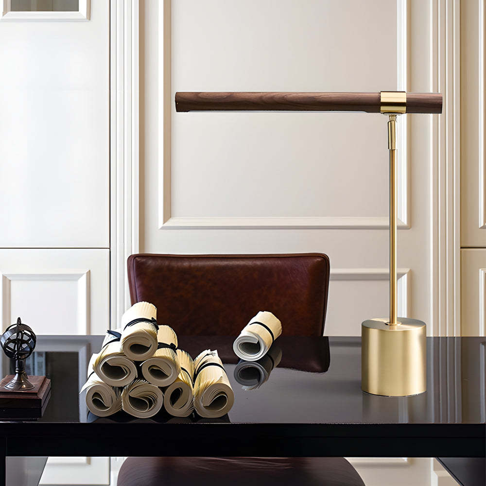 Minimalist Linear Wood LED Desk Lamp with USB Port and Dimmable Light Bar-Lighom