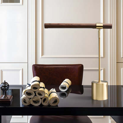 Minimalist Linear Wood LED Desk Lamp with USB Port and Dimmable Light Bar-Lighom