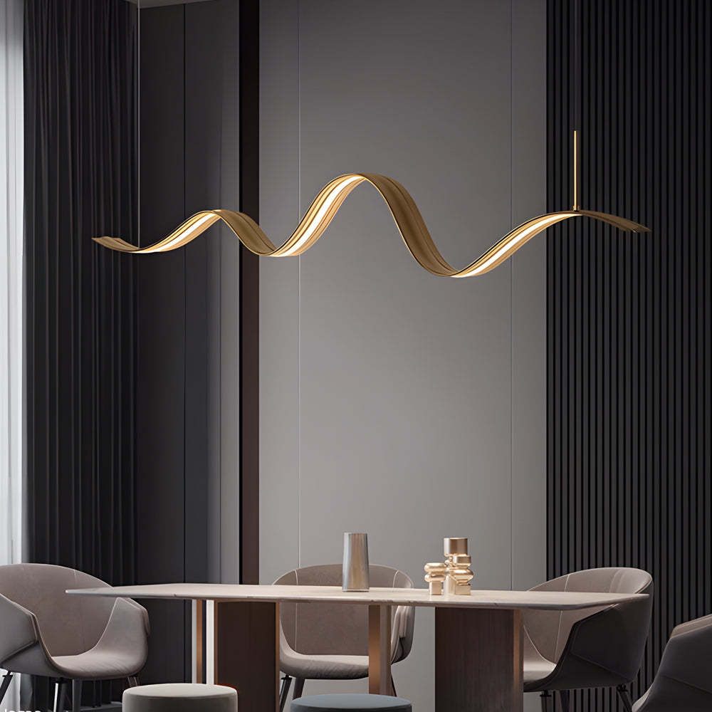 Linear LED Brass Wave Kitchen Island Pendant
