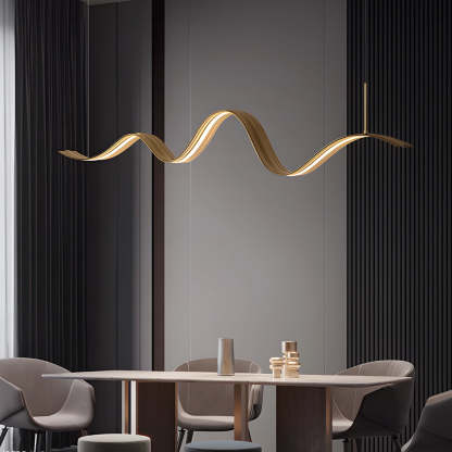 Linear LED Brass Wave Kitchen Island Pendant