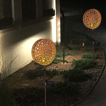 Round Iron Hollow Projection Flowers Screen Waterproof Solar Ground Lights-Lighom