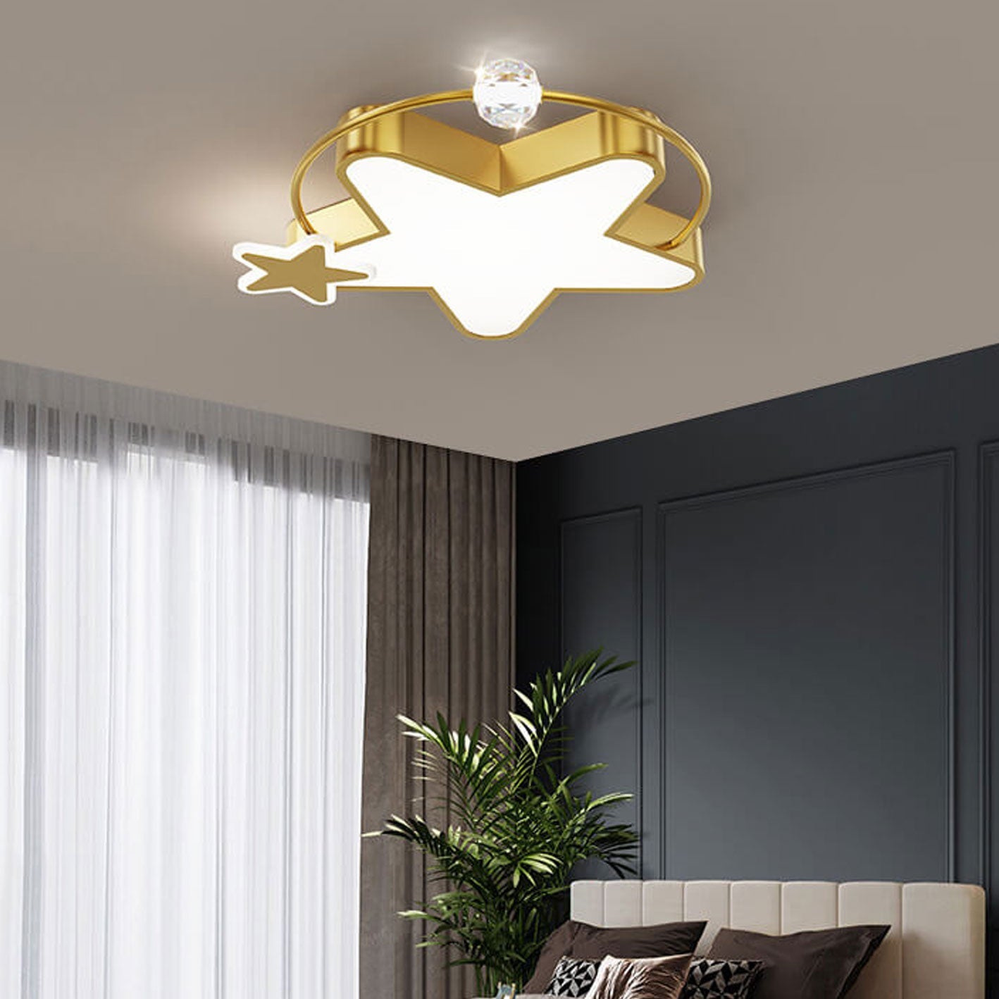 Nordic Star Moon Copper Crystal LED Flush Mount Light