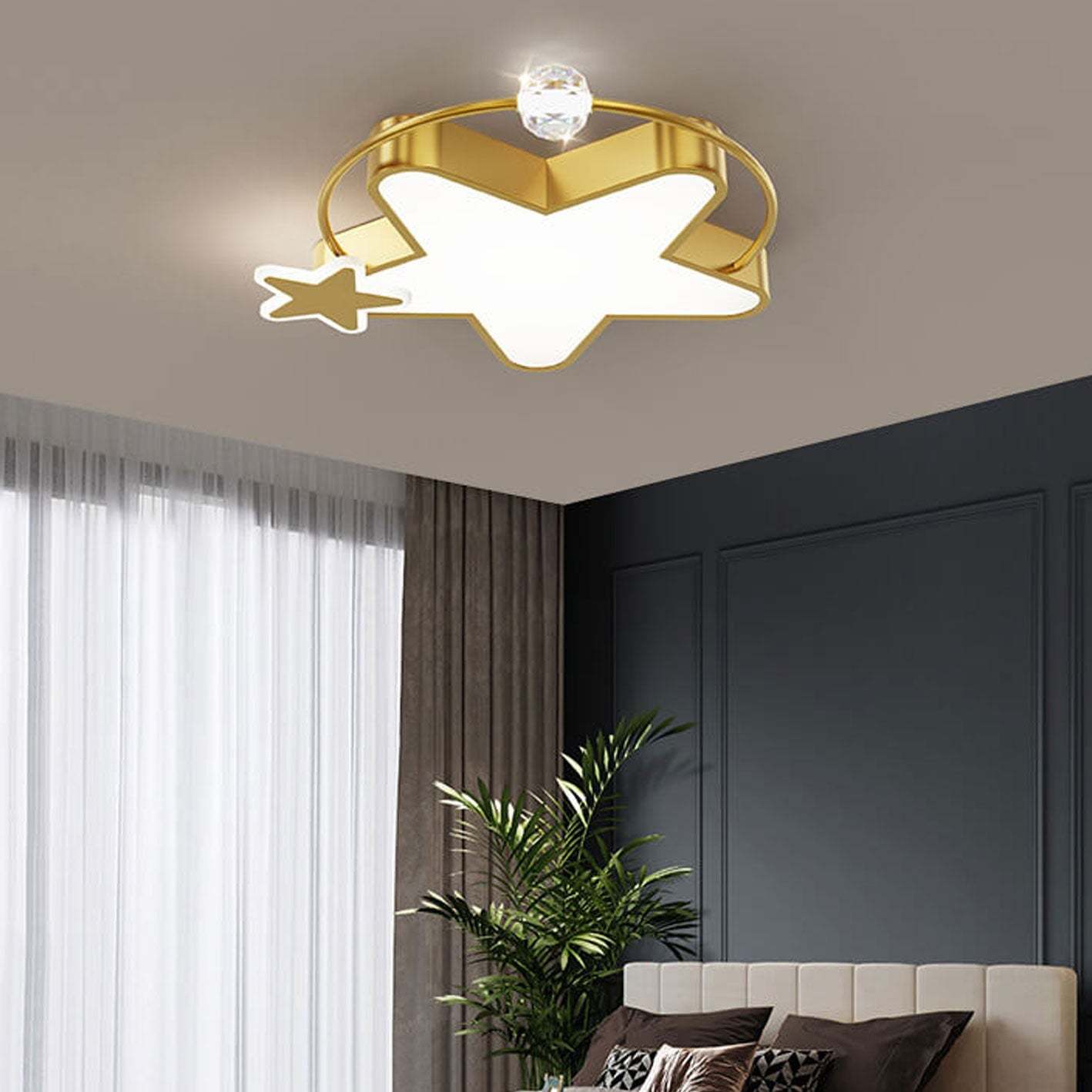 Nordic Star Moon Copper Crystal LED Flush Mount Light