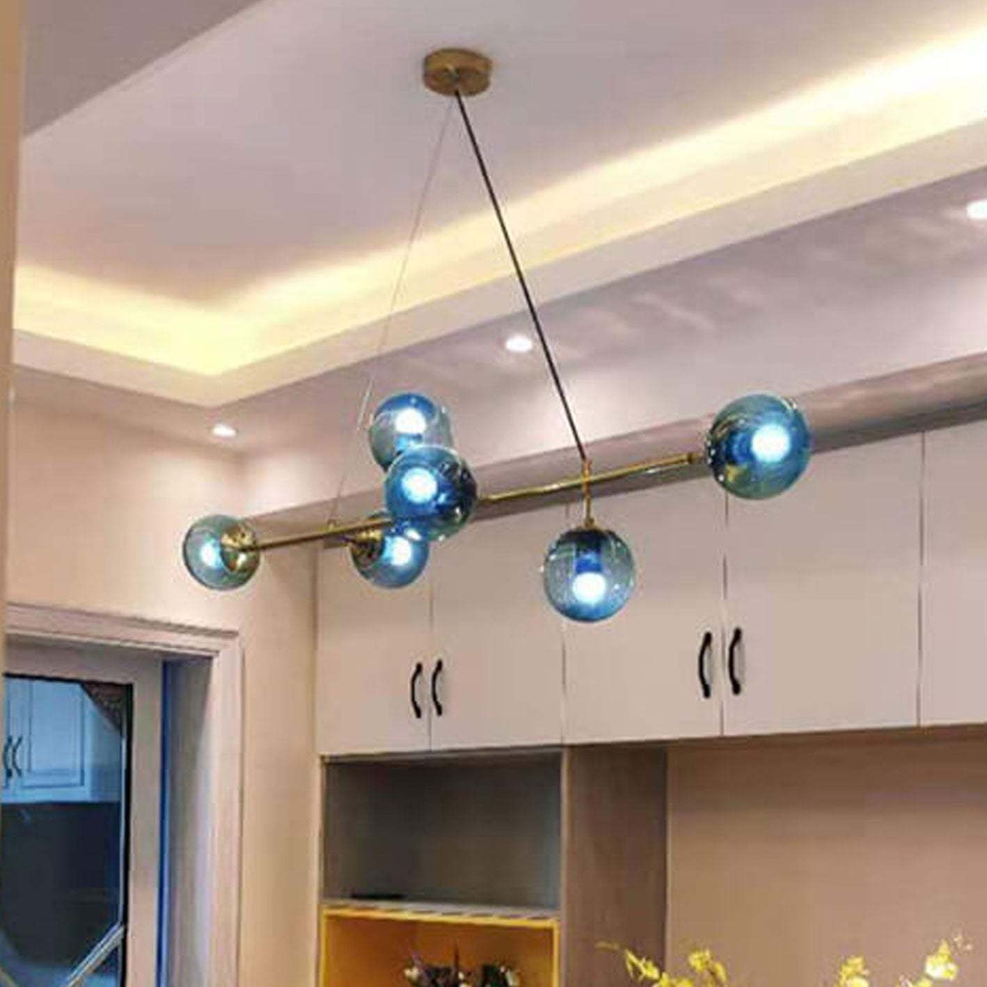 Minimalist Long Glass Globe Island Chandelier