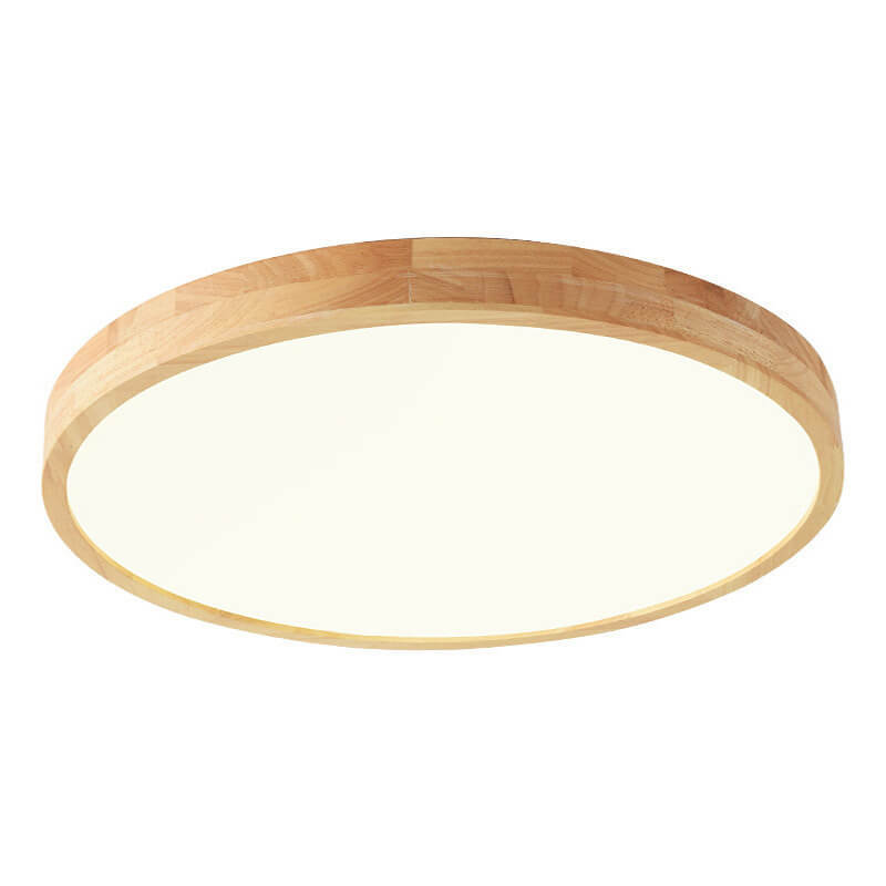 Nordic Solid Wood Round Ultra-Thin LED Flush Mount Light