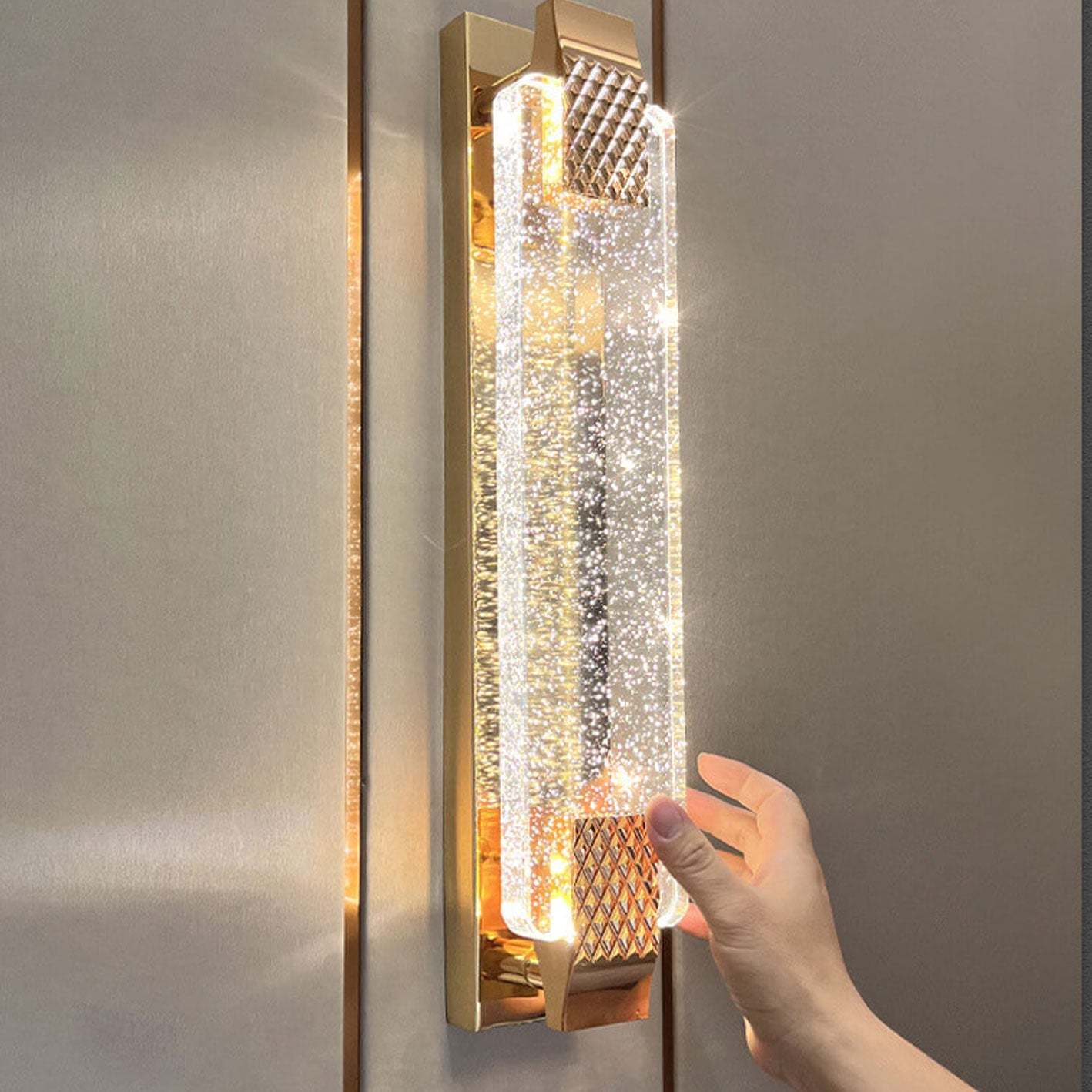 European Rectangular Bubble Crystal LED Sconce — 110V-120V For US/CA / White Light (5000K)