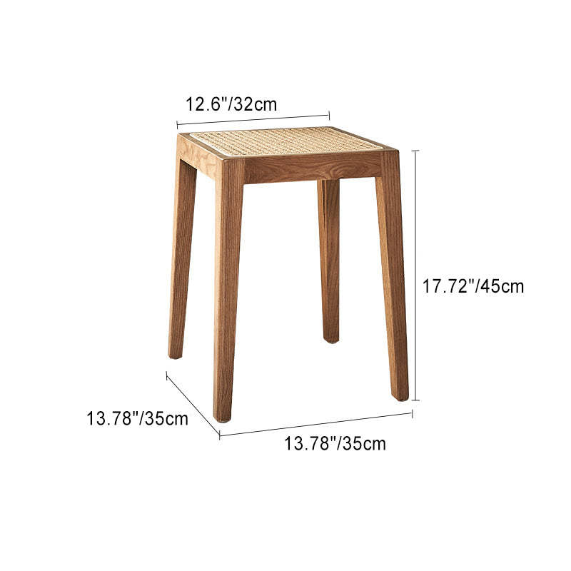 Japanese Rattan Wood Stackable Low Stool — Square / Wood Color