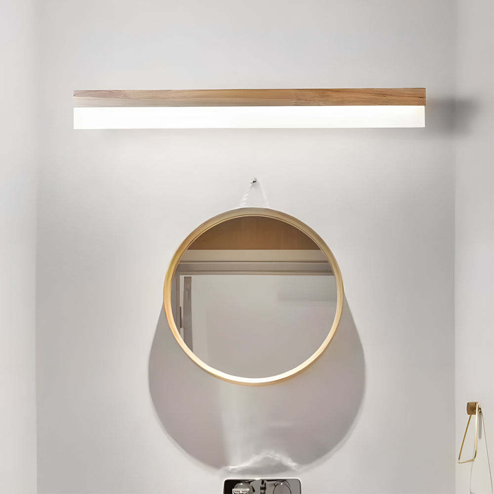 Natural Wooden LED Bathroom Vanity Light with Plastic Shade Mirror Lighting Fixture-Lighom