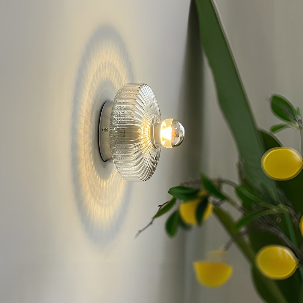 Round Cup Lid Transparent Glass Chromed Metal Medieval Modern Wall Lamp-Lighom