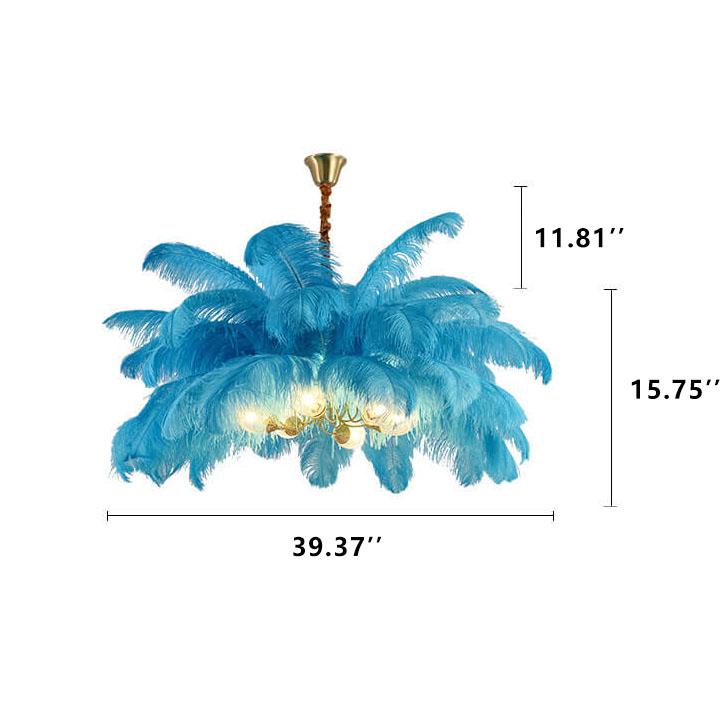 Modern Ostrich Feather Brass Chandelier