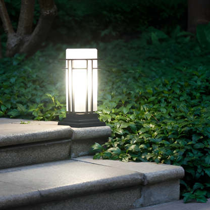 Black Retro Aluminum Post Lights with Frosted Glass Outdoor Waterproof Column Lamps-Lighom