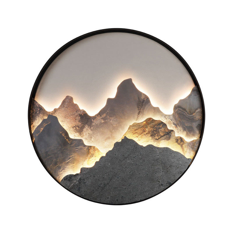 Round Natural Rock Slab Mountain Scenery Painting Modern Wall Lights Fixture-Lighom