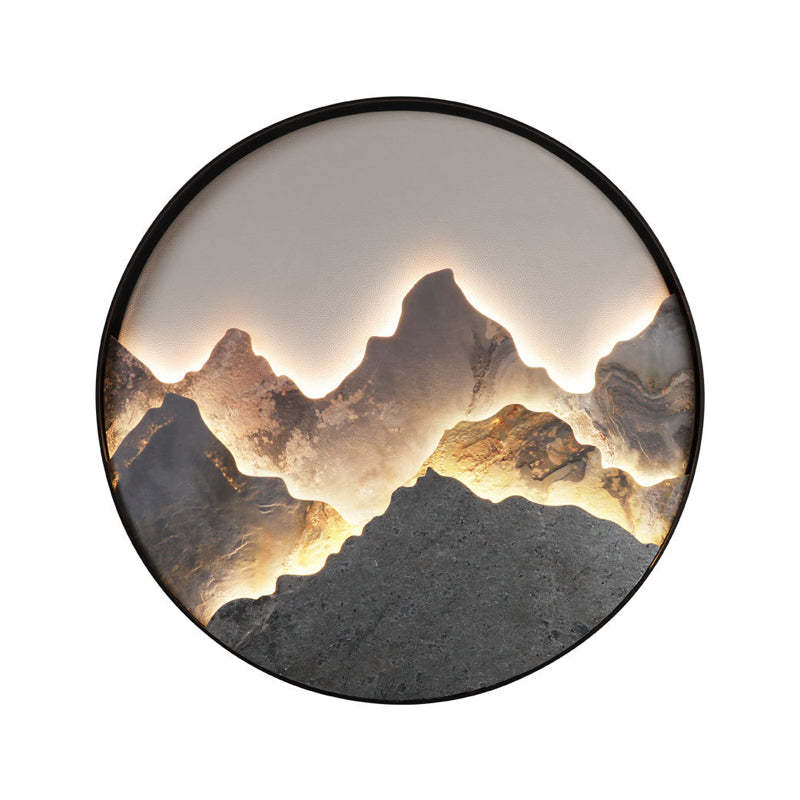 Round Natural Rock Slab Mountain Scenery Painting Modern Wall Lights Fixture-Lighom