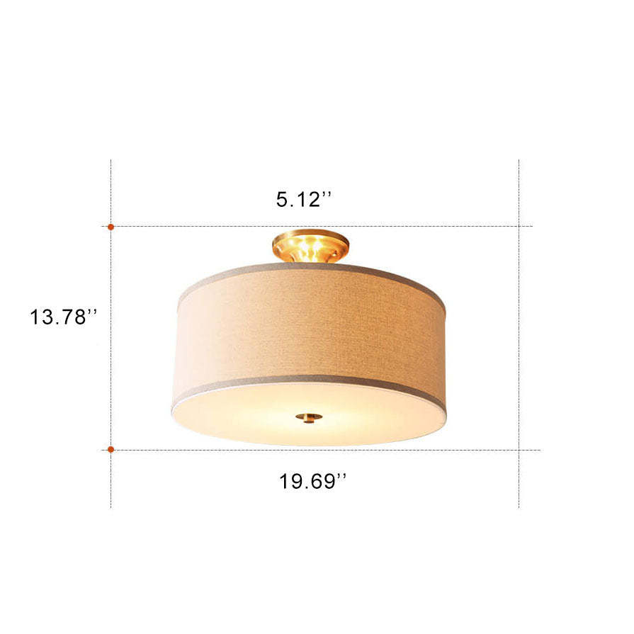 Fabric Drum Semi-Flush Ceiling Light — 220V-240V For UK/AU