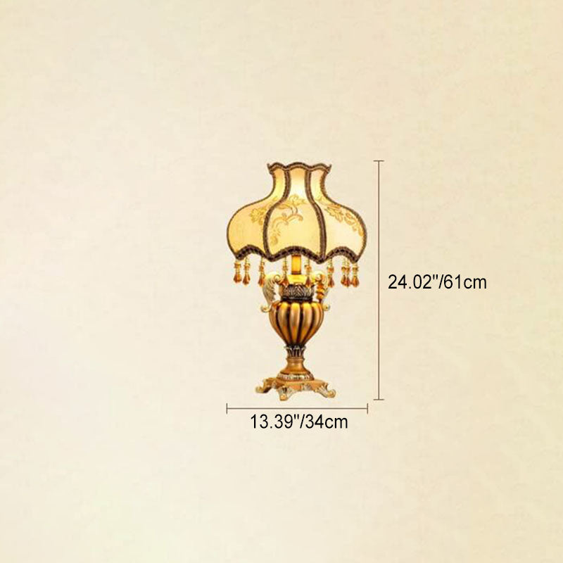 European Vintage Fabric Beaded Resin Base Palace Table Lamp — Dimmer Switch / 110V-120V For US/CA