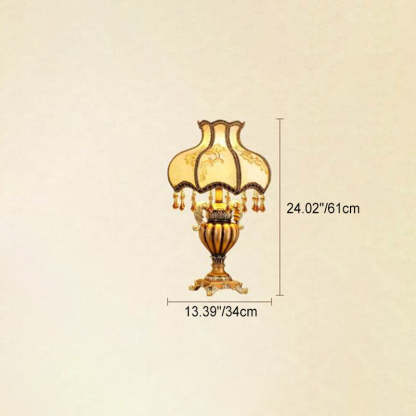 European Vintage Fabric Beaded Resin Base Palace Table Lamp — Dimmer Switch / 110V-120V For US/CA