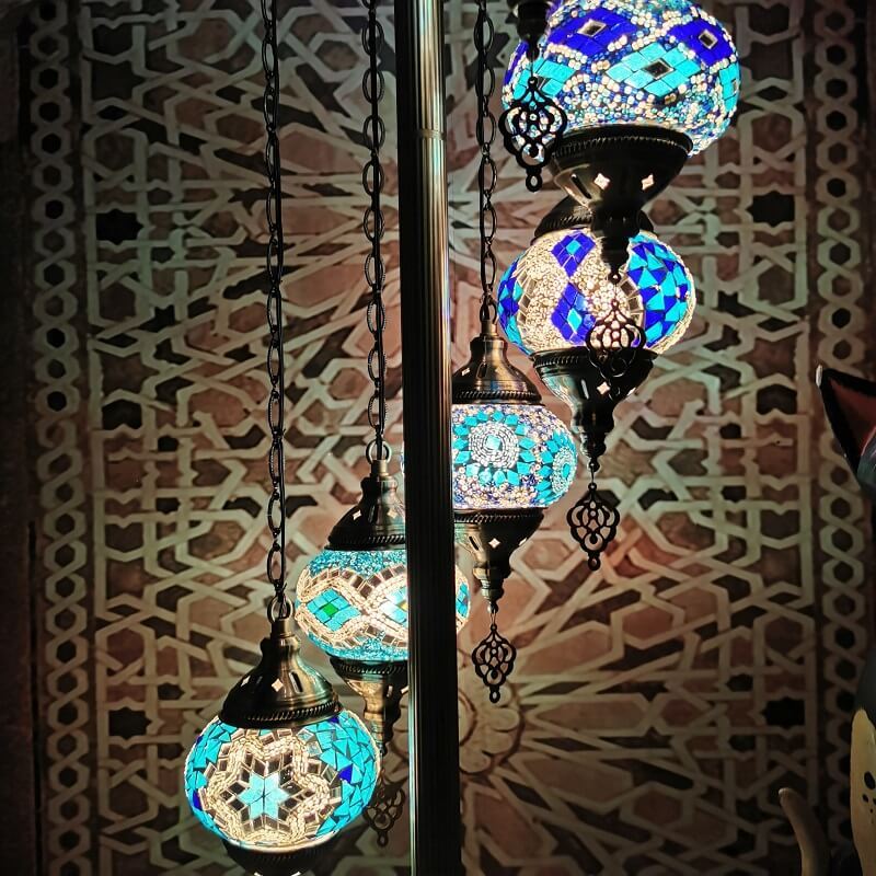 Retro Turkish Moroccan Globe 9-Light Floor Lamp — 220V-240V For UK/AU / Sky blue