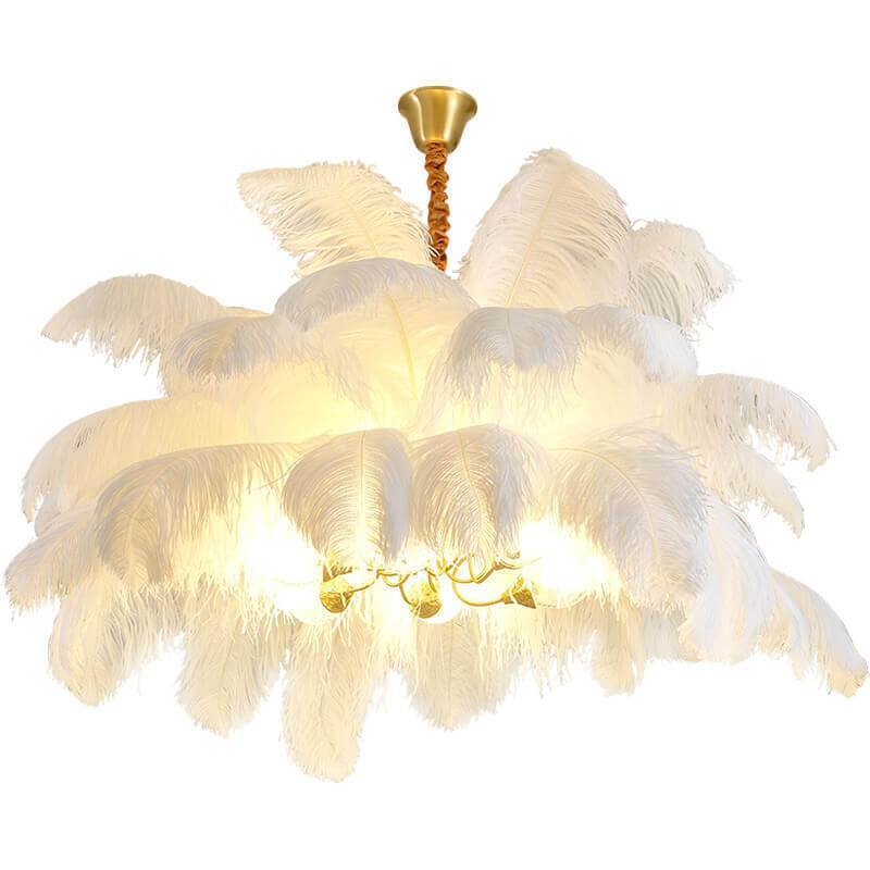 Modern Ostrich Feather Brass Chandelier