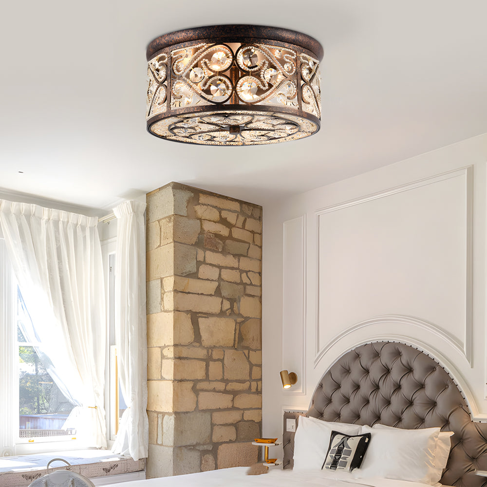 American Drum Bronze Crystal Flush Mount Light