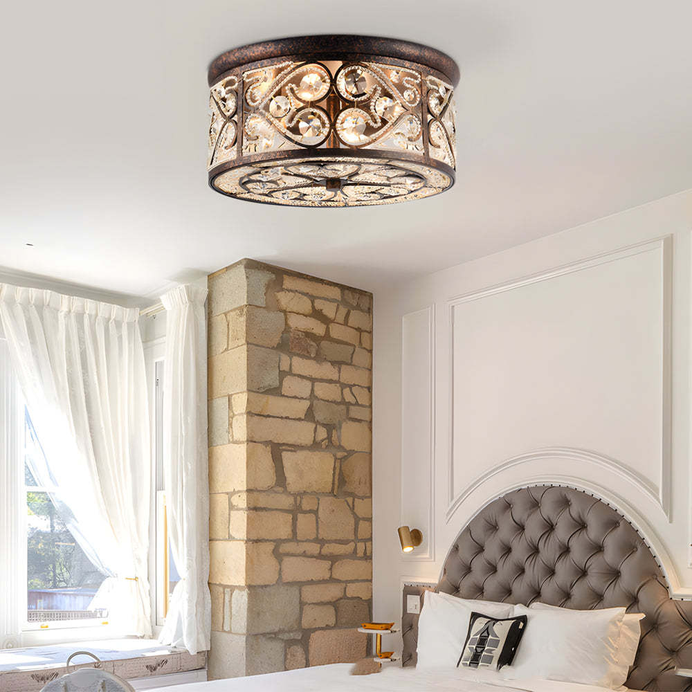 American Drum Bronze Crystal Flush Mount Light