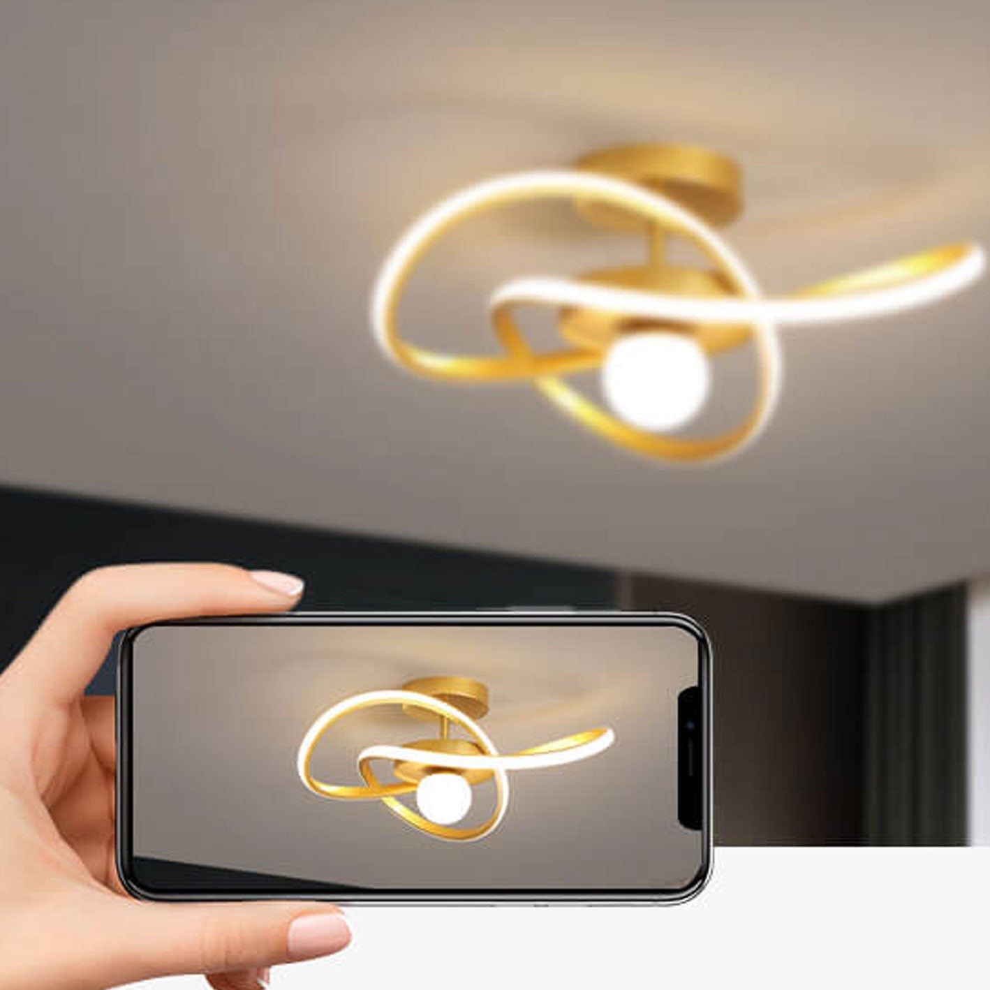 Nordic Modern Streamer Surround LED Semi-Flush Mount Light — Infinitely Dimmable / Gold