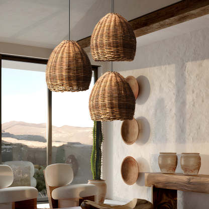 Handmade Leather Rattan LED Wabi-Sabi Japanese Chandelier