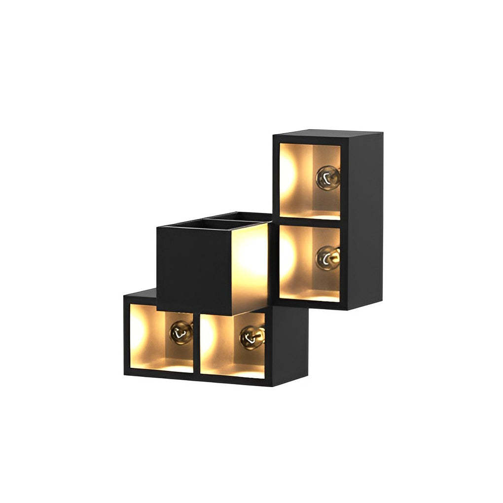 Square Combination Black LED Wall Lamp Flowerpot
