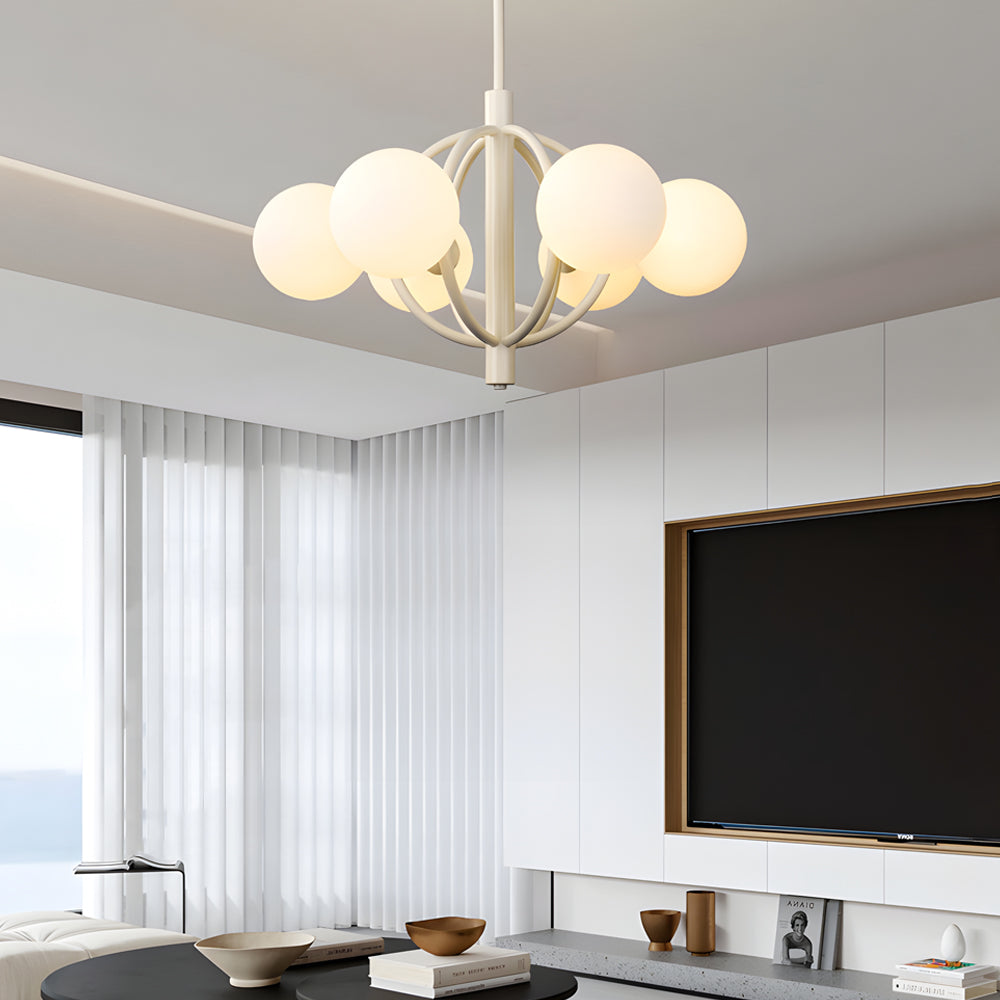 French sphere midcentury white chandeliers, Lighom — Dimmable with Remote