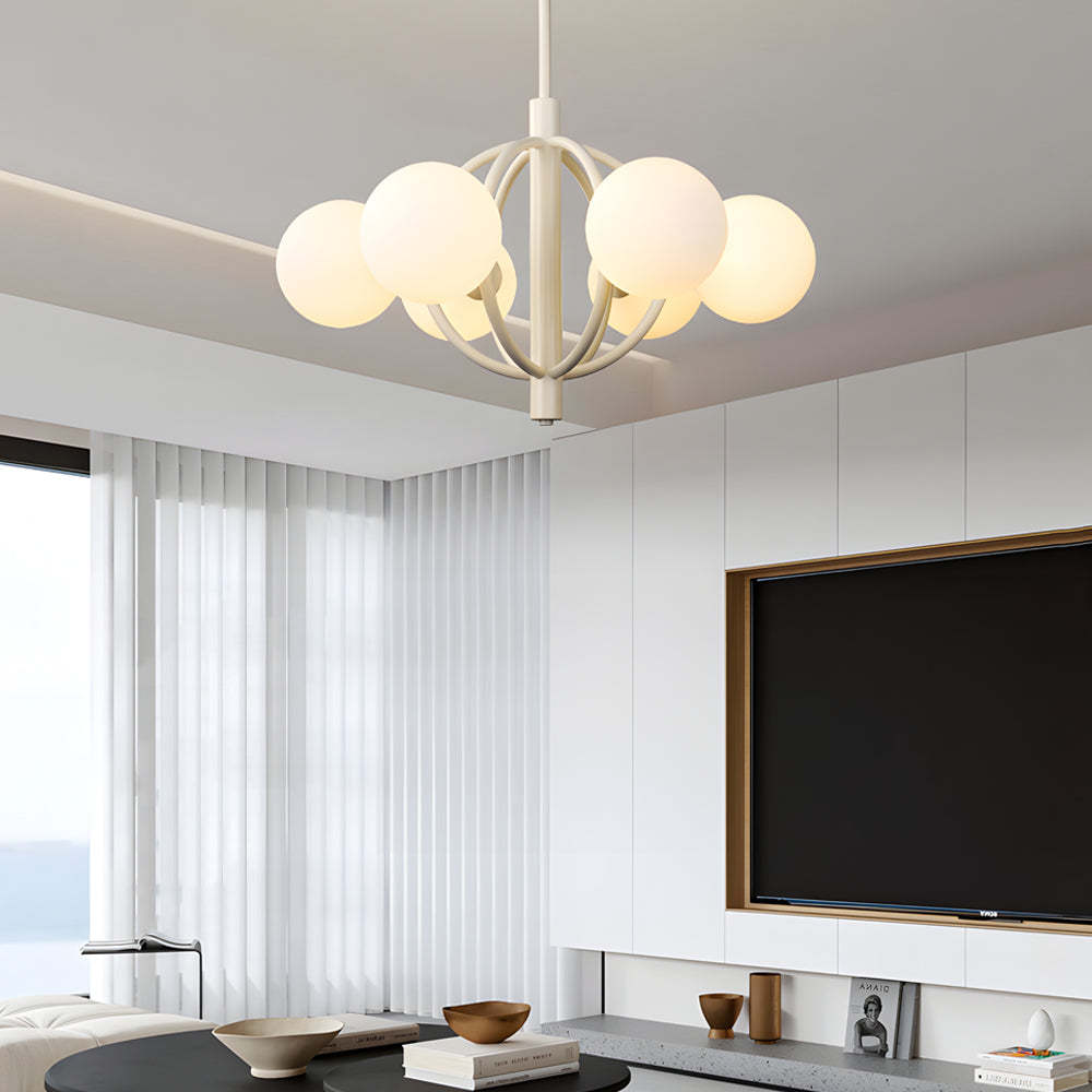 Midcentury Beige Glass Sphere Chandelier