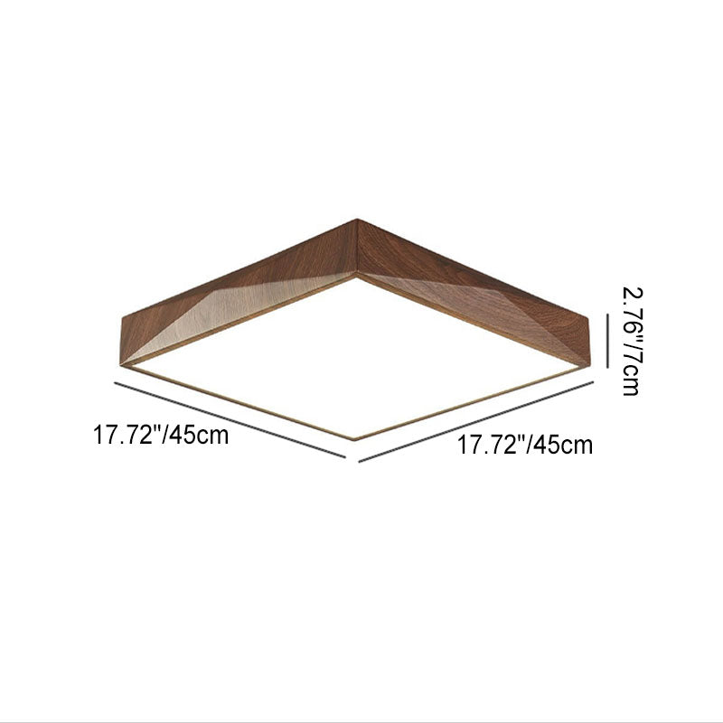 Minimalist Wood Grain Square Geometric LED Flush Mount Light