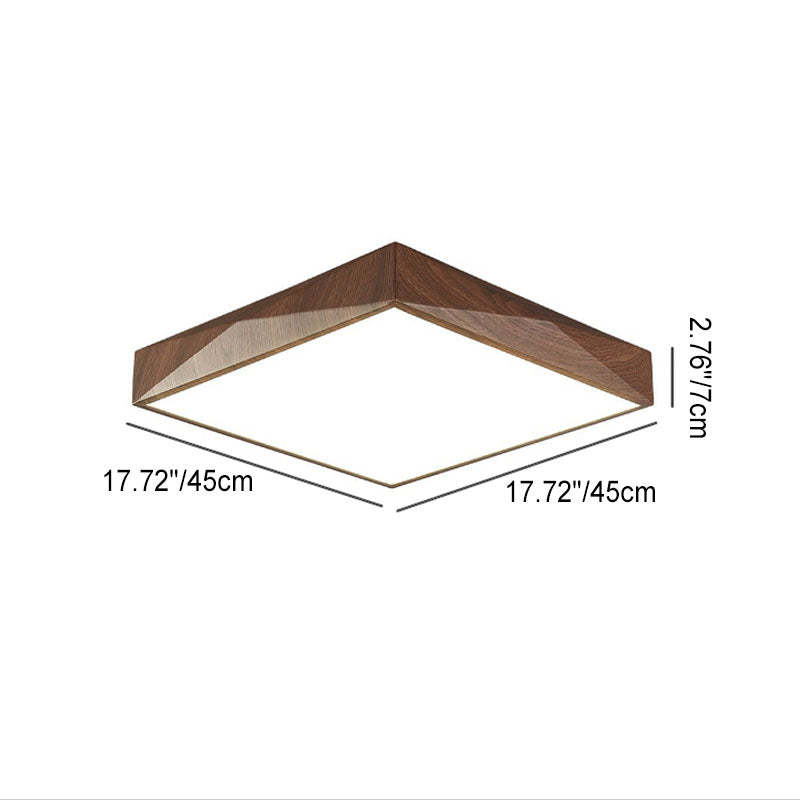 Minimalist Wood Grain Square Geometric LED Flush Mount Light
