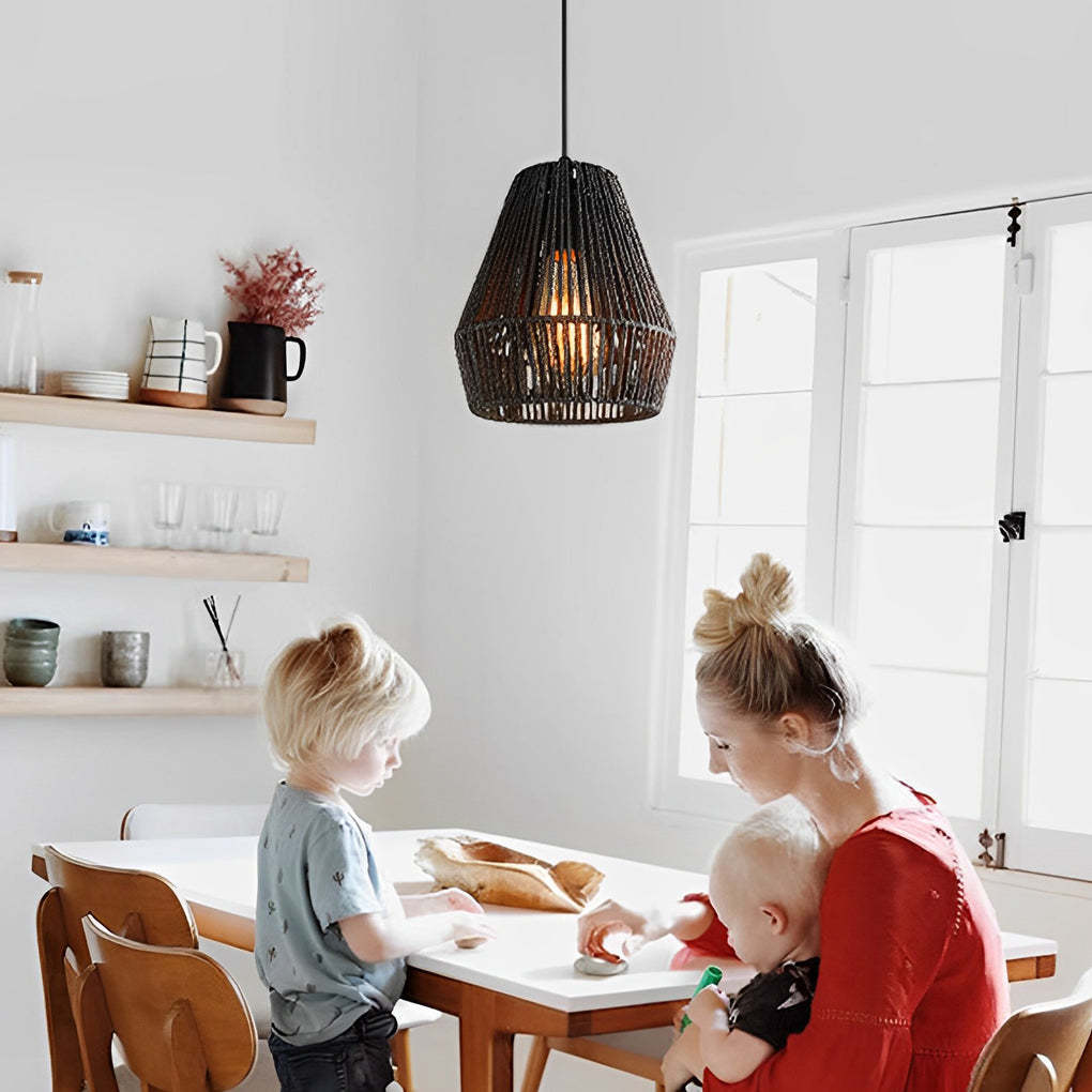 Minimalist Paper Rattan Handmade Black Japanese Pendant