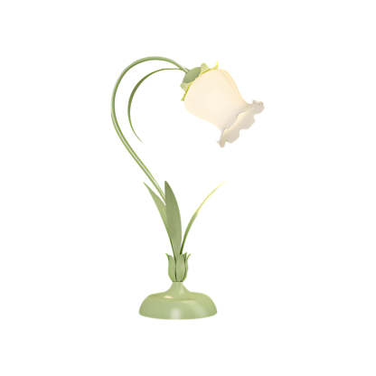 Rustic Green Desk Lamp with White Floral Shade and 3-Step Dimming for Homes-Lighom