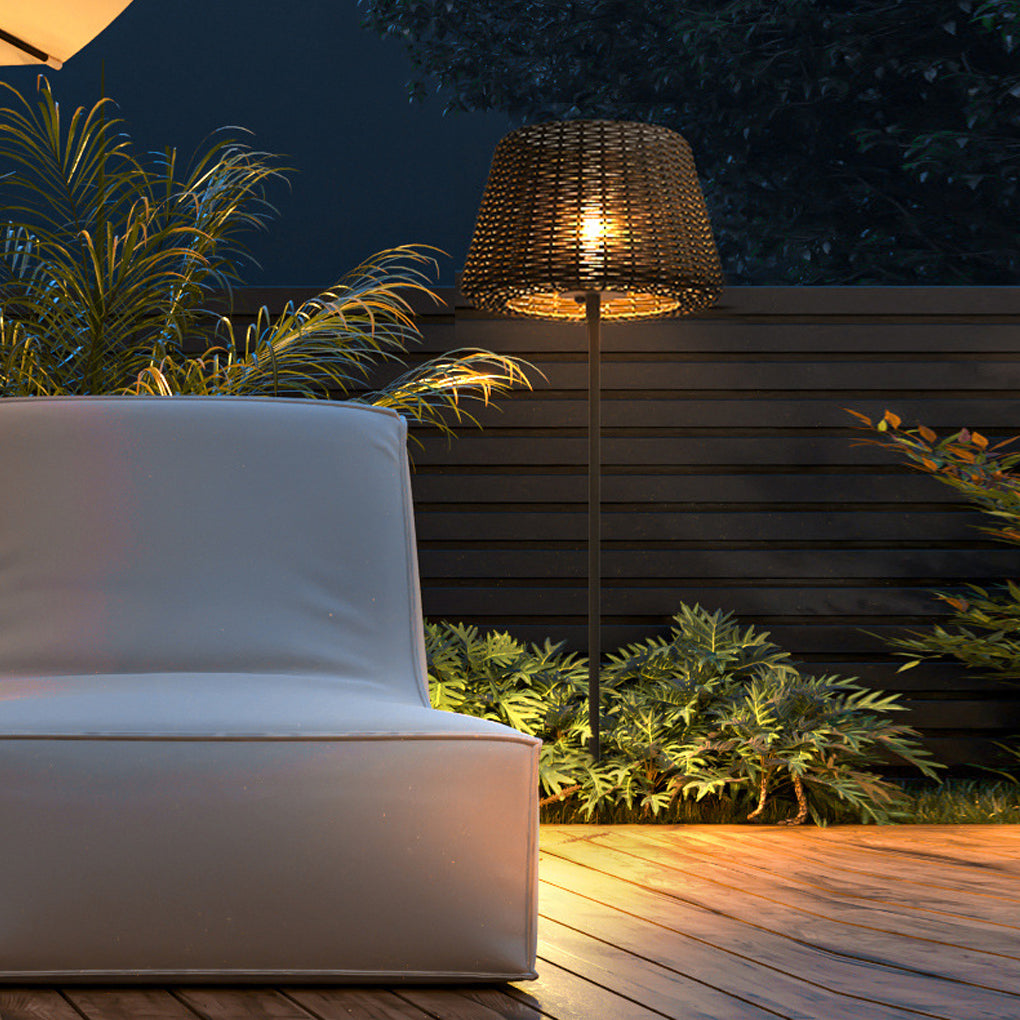 Rustic shade brown rattan landscape lighting — Set of 2