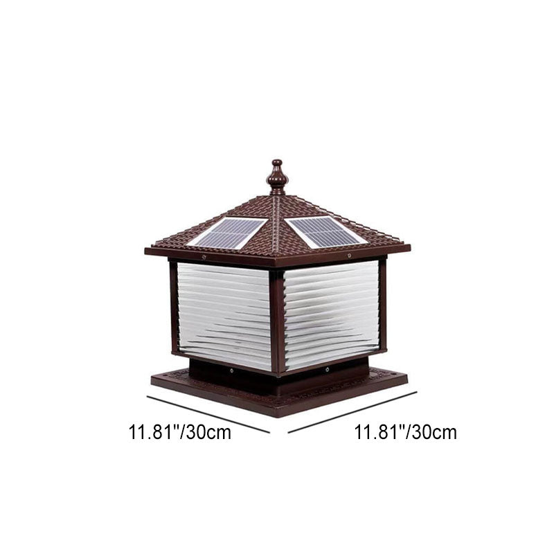 Retro Square Die-Cast Aluminum Glass Solar Column Light