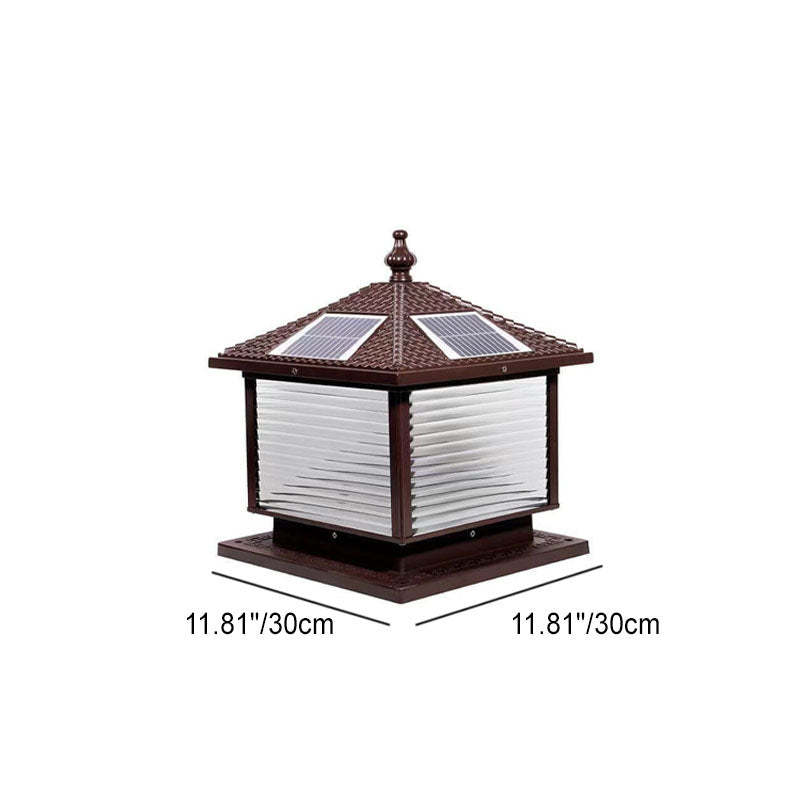 Retro Square Die-Cast Aluminum Glass Solar Column Light